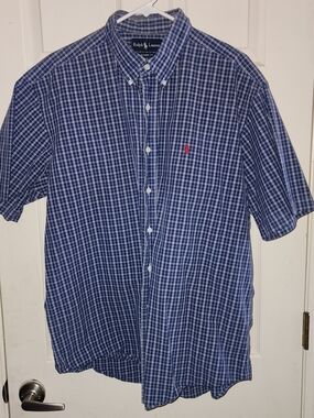 Ralph Lauren Blue Plaid Short-Sleeve Button-Down Shirt